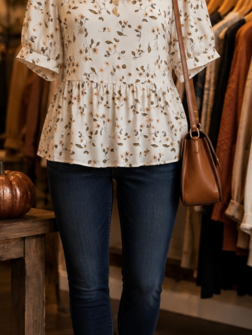 SHEIN Floral Ruffle Peplum Blouse